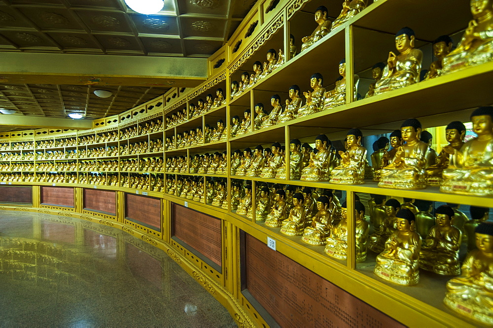 Buddha collection under the Golden Maitreya Statue, Beopjusa Temple Complex, South Korea, Asia