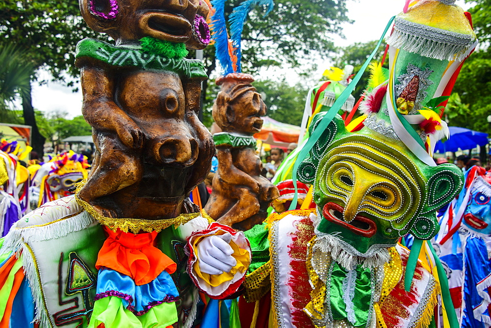 Colourful dressed participants in the Carneval (Carnival) in Santo Domingo, Dominican Republic, West Indies, Caribbean, Central America