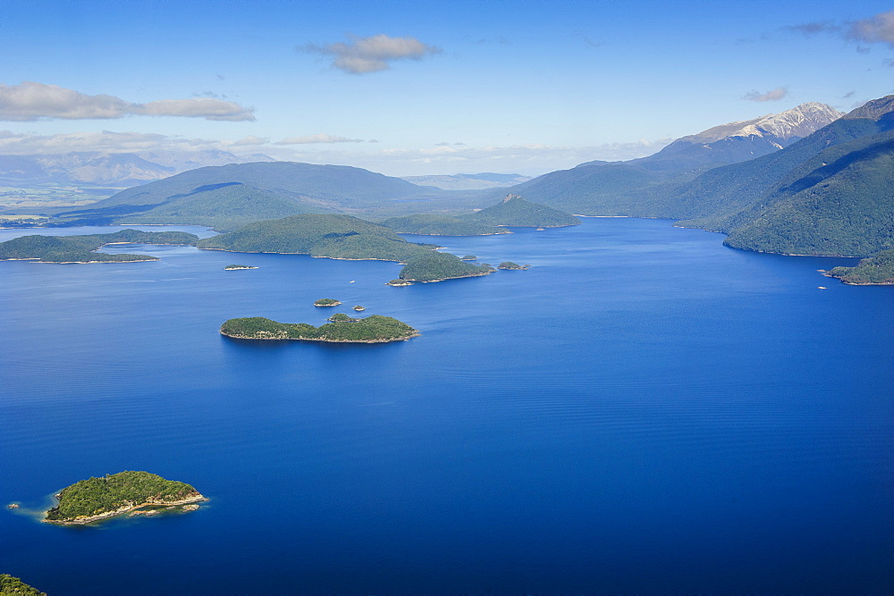 Aerial of a huge fjord in Fiordland National Park, UNESCO World Heritage Site, South Island, New Zealand, Pacific