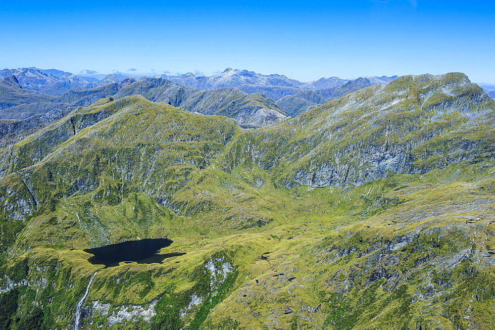 Aerial of the rugged mountains in Fiordland National Park, UNESCO World Heritage Site, South Island, New Zealand, Pacific