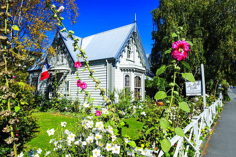 Colonial French style house in Akaroa, Banks Peninsula, Canterbury, South Island, New Zealand, Pacific