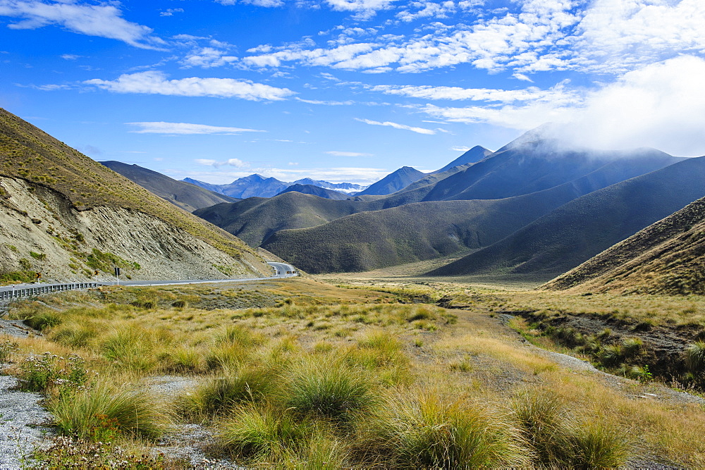 Beautiful scenery on the highway around the Lindis Pass, Otago, South Island, New Zealand, Pacific