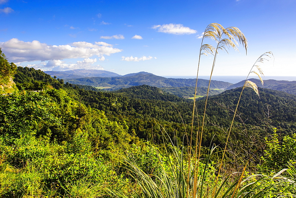 View over mountains of Karamea, West Coast, South Island, New Zealand, Pacific