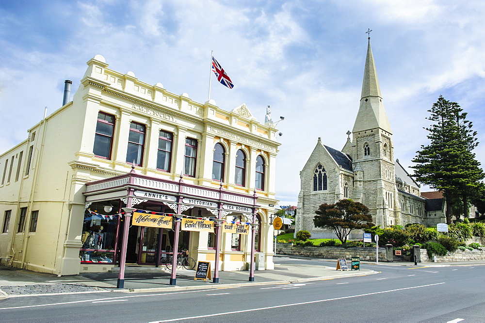 Victorian historical building and St. Lukes Church, Harbour-Tyne historic precinct, Oamaru, Otago, South Island, New Zealand, Pacific