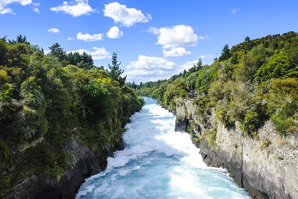 Narrow chasm leading in the Huka falls on the Waikato River, Taupo, North Island, New Zealand, Pacific