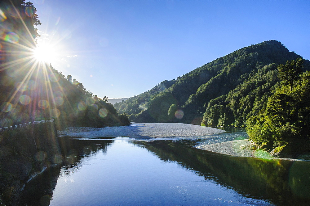 Beautiful Buller River in the Bulller Gorge, along the road from Westport to Reefton, South Island, New Zealand, Pacific