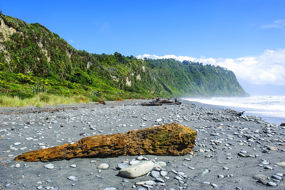 Greyrocky beach in Okarito along the road between Fox Glacier and Greymouth, South Island, New Zealand, Pacific 