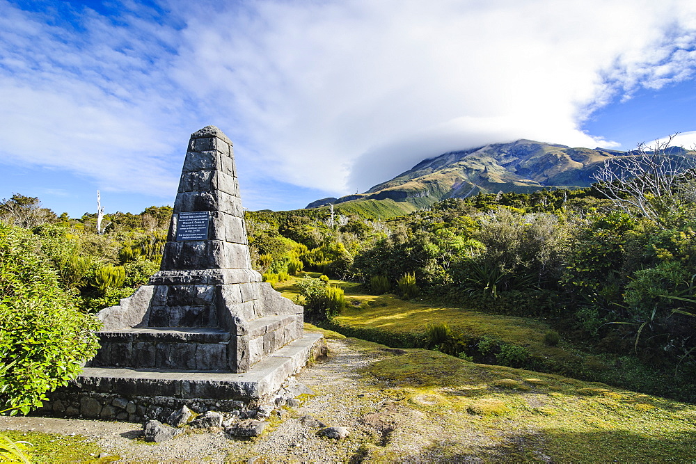 Memorial on the bottom of Mount Taranaki, North Island, New Zealand, Pacific 