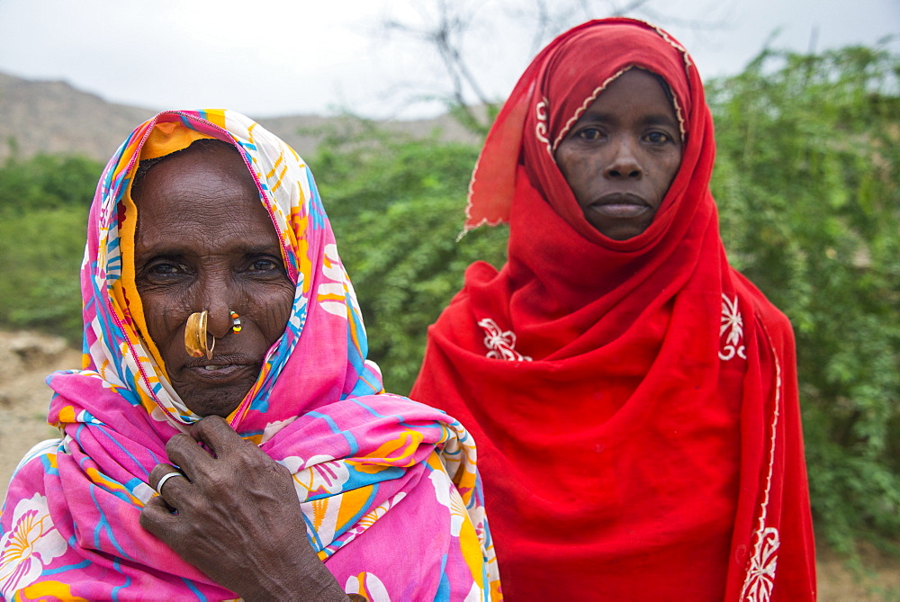 Portrait of two Eritrean Bedouin women in the lowlands of Eritrea, Africa