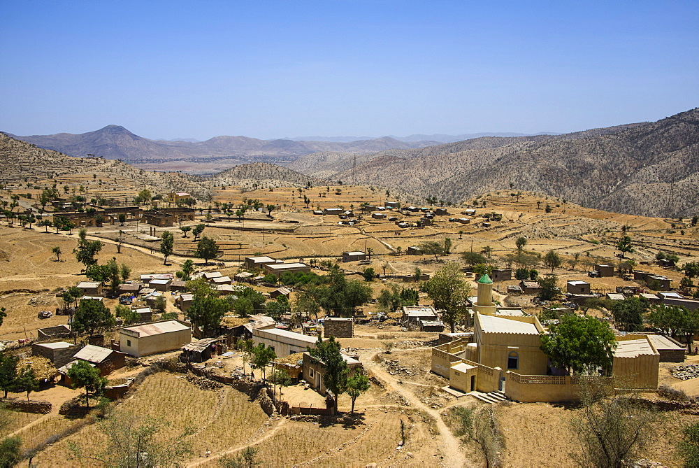 View over a little village along the road from Massawa to Asmara, Eritrea, Africa