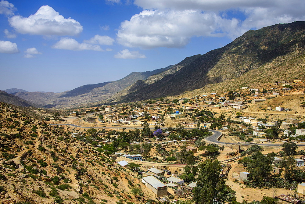 The town of Nefasi below the Debre Bizen monastery along the road from Massawa to Asmara, Eritrea, Africa