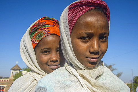 Orthodox girls at the Easter ceremony, Coptic Cathedral St. Mariam, Asmara, capital of Eritrea, Africa