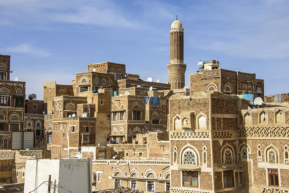 Traditional build old houses in the Old Town, UNESCO World Heritage Site, Sanaa, Yemen, Middle East