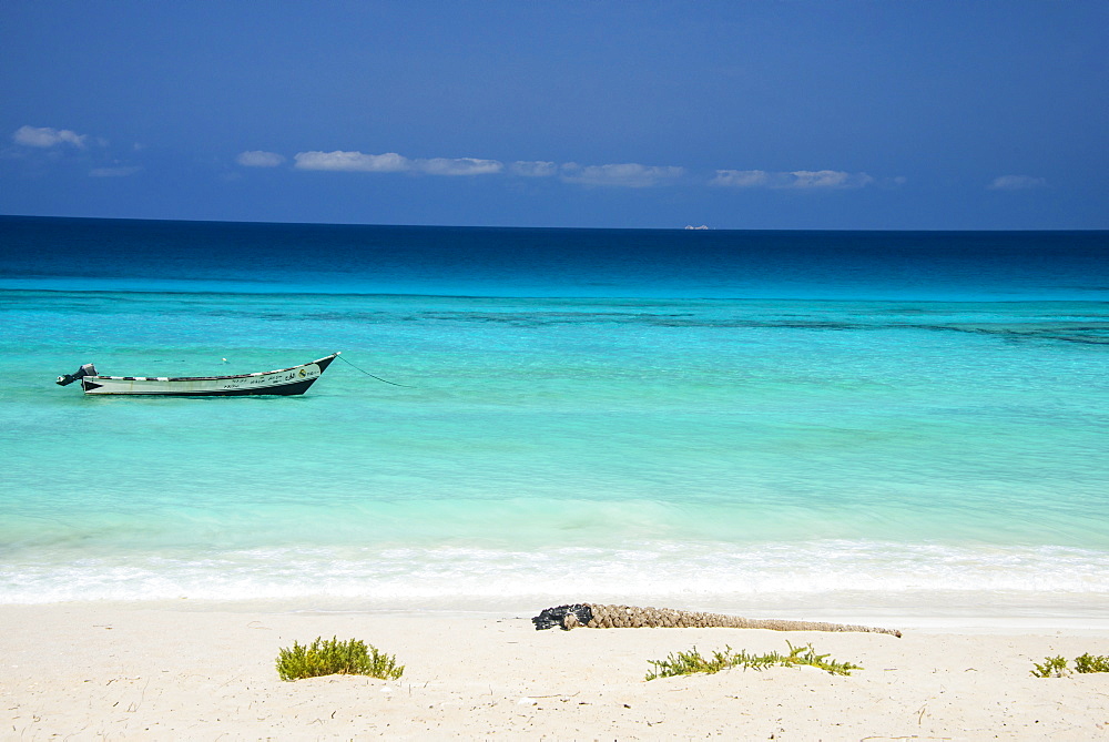 Turquoise water at the beach in Shuab Bay on the west coast of the island of Socotra, UNESCO World Heritage Site, Yemen, Middle East