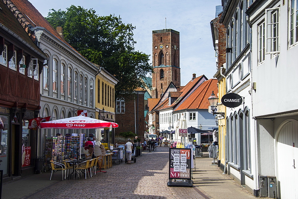 Pedestrian zone with the historic houses in Ribe, Denmark's oldest surviving city, Jutland, Denmark, Scandinavia, Europe