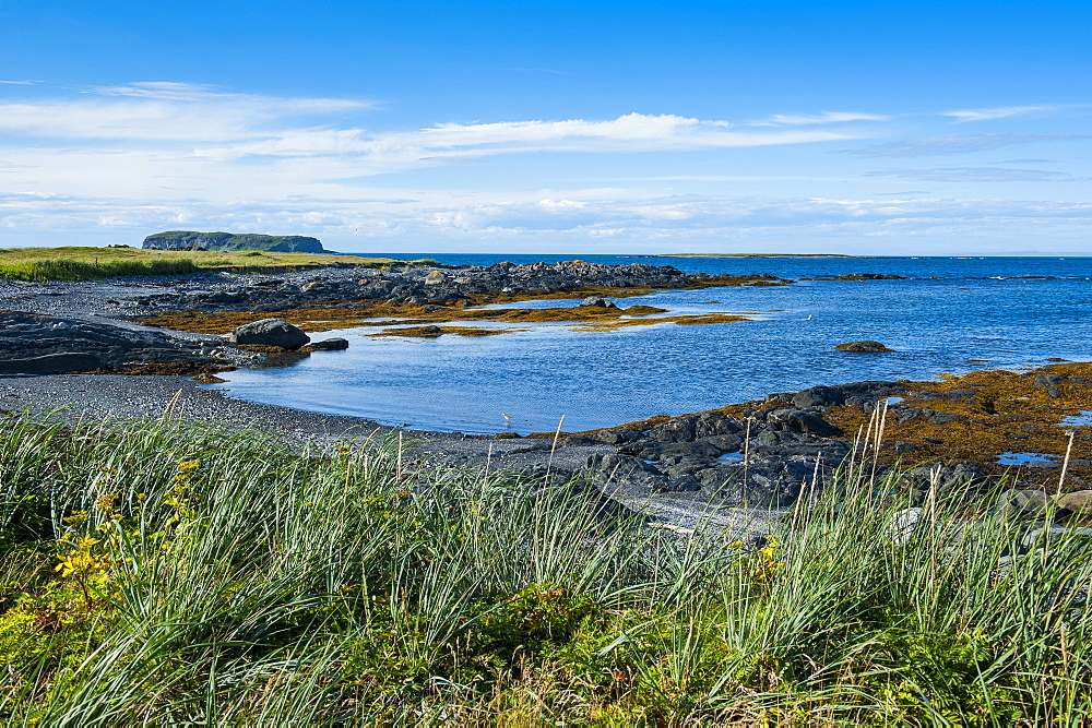 Little bay in the Norstead Viking Village and Port of Trade reconstruction of a Viking Age settlement, Newfoundland, Canada, North America