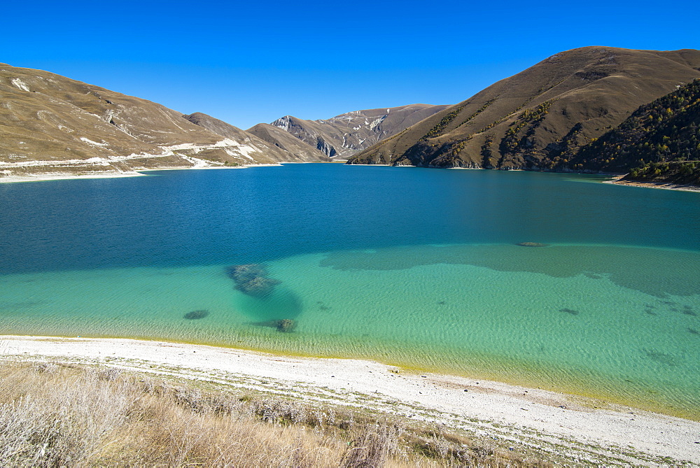 Lake Kezenoyam (Lake Goluboye) in Chechen Mountains, half in Chechnya and half in Dagestan, Caucasus, Russia, Europe