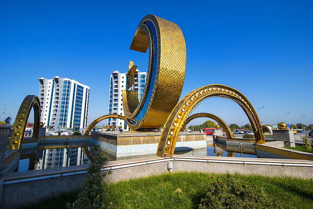 Golden half moon in the center of Argun, Chechnya, Caucasus, Russia, Europe