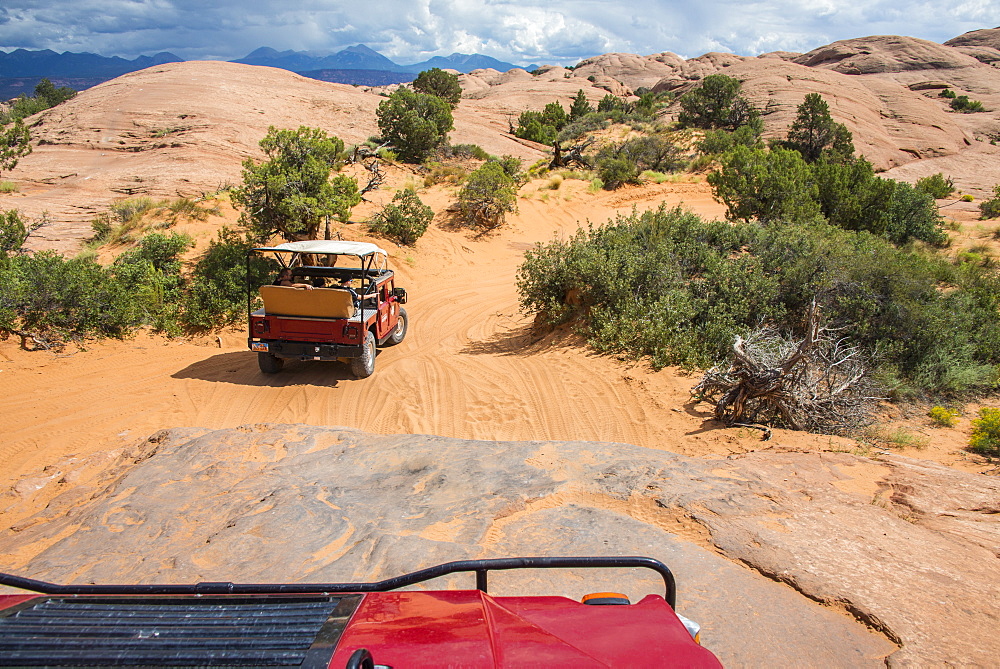 Hummer driving on the Slickrock trail. Moab, Utah, United States of America, North America