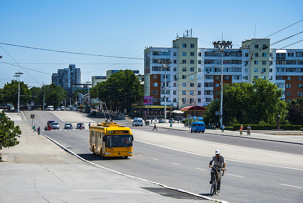 Central street in the center of Tiraspol, capital of the Republic of Transnistria, Moldova, Europe