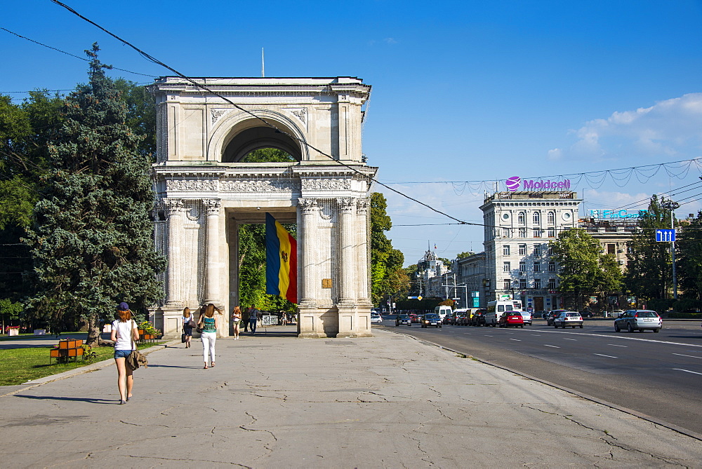 Arc de Triomphe in the center of Chisinau, Moldova, Europe