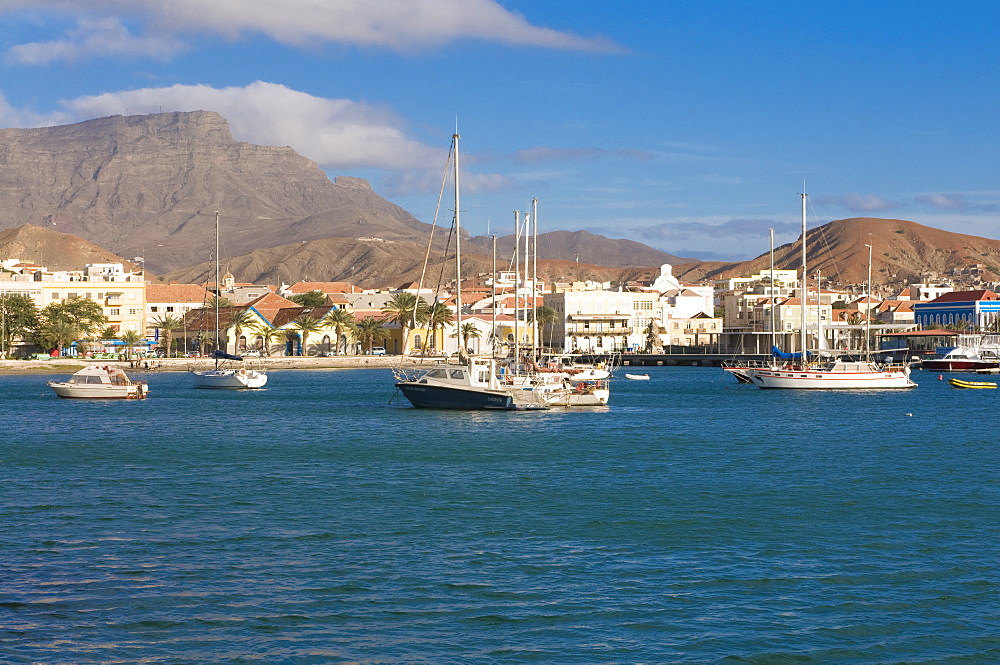 View of fishing port and city, San Vincente, Mindelo, Cape Verde Islands, Atlantic, Africa