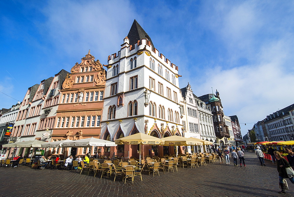 Main market in the center of medieval Trier, Moselle Valley, Rhineland-Palatinate, Germany, Europe