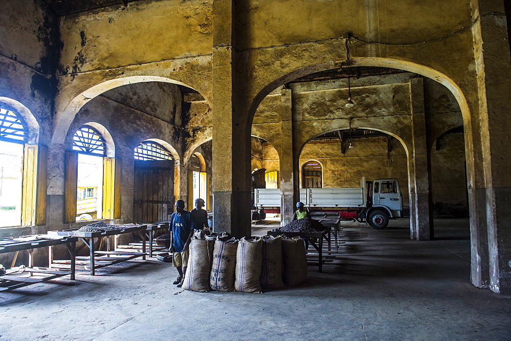 Old buildings in the Cocoa plantation Roca Aguaize, East coast of Sao Tome, Sao Tome and Principe, Atlantic Ocean, Africa