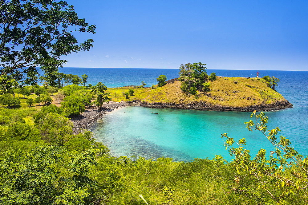 The turquoise waters of Lagoa Azul in northern Sao Tome, Sao Tome and Principe, Atlantic Ocean, Africa