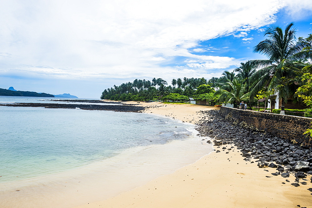 Sandy beach of a four star hotel in Ilheu das Rolas, Sao Tome and Principe, Atlantic Ocean, Africa