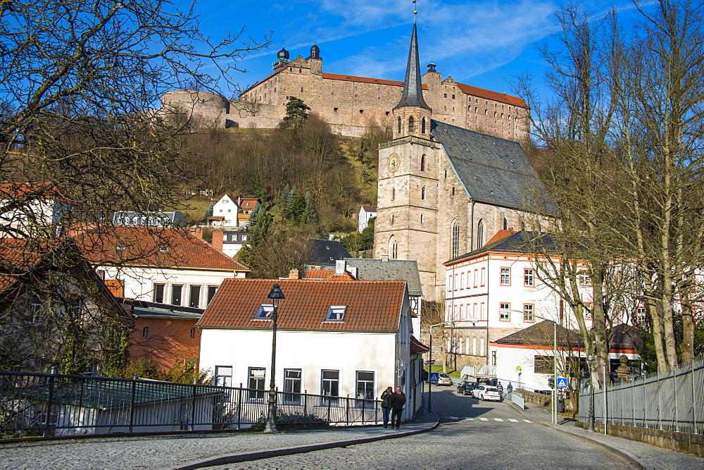 Renaissance castle of Plassenburg with church of St..Petri in the foreground, Kulmbach, Upper Franconia, Bavaria, Germany, Europe