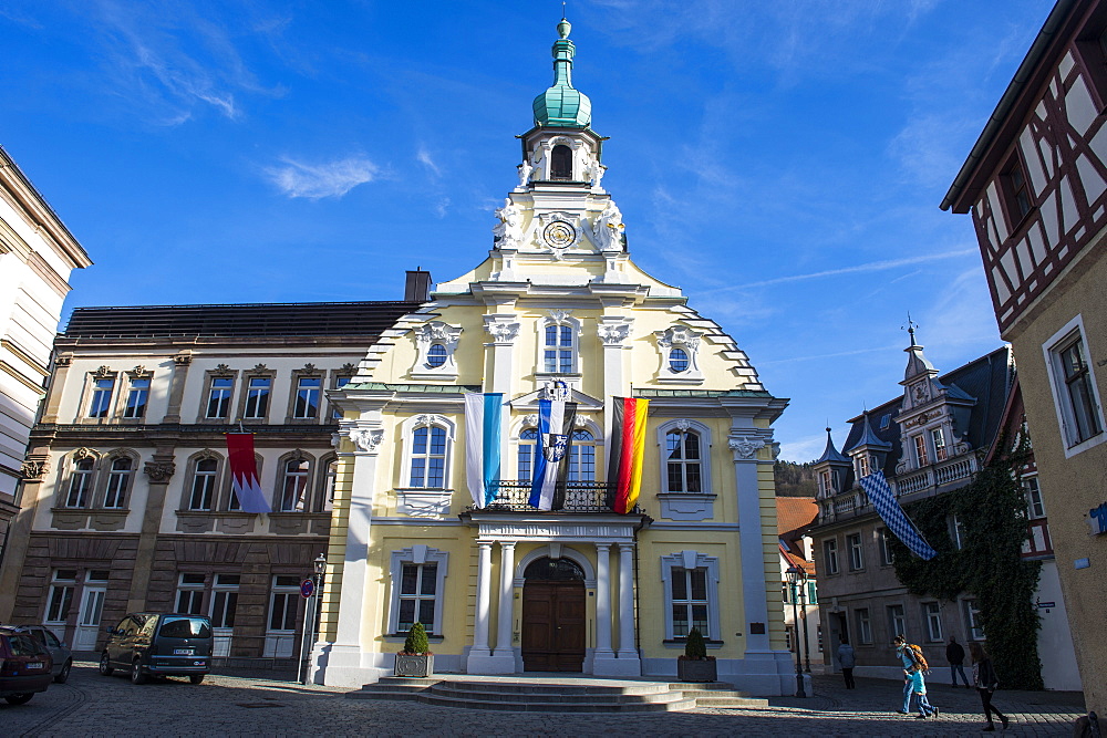 Beautiful town hall of Kulmbach, Upper Franconia, Bavaria, Germany, Europe