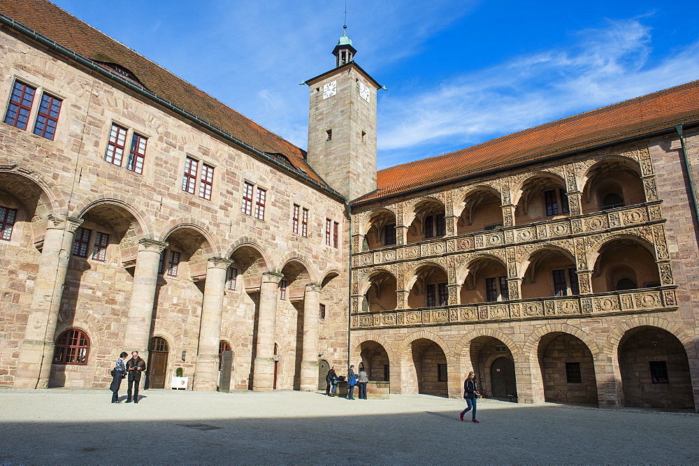 Renaissance inner court of the Plassenburg Castle, Kulmbach, Upper Franconia, Bavaria, Germany, Europe