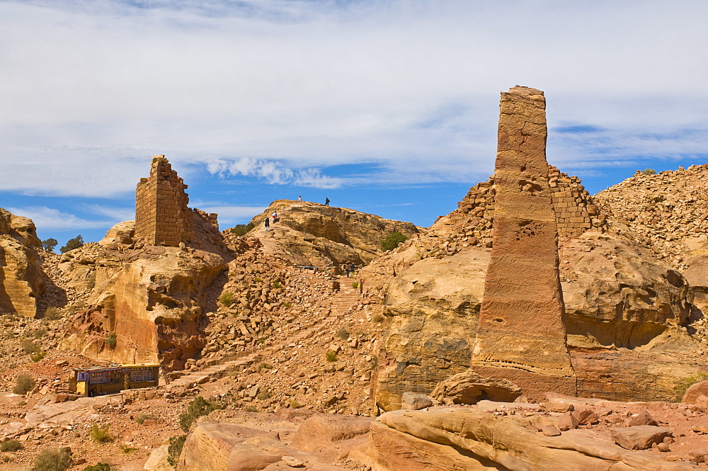 The obelisks on high plateau of Petra, UNESCO World Heritage Site, Jordan, Middle East