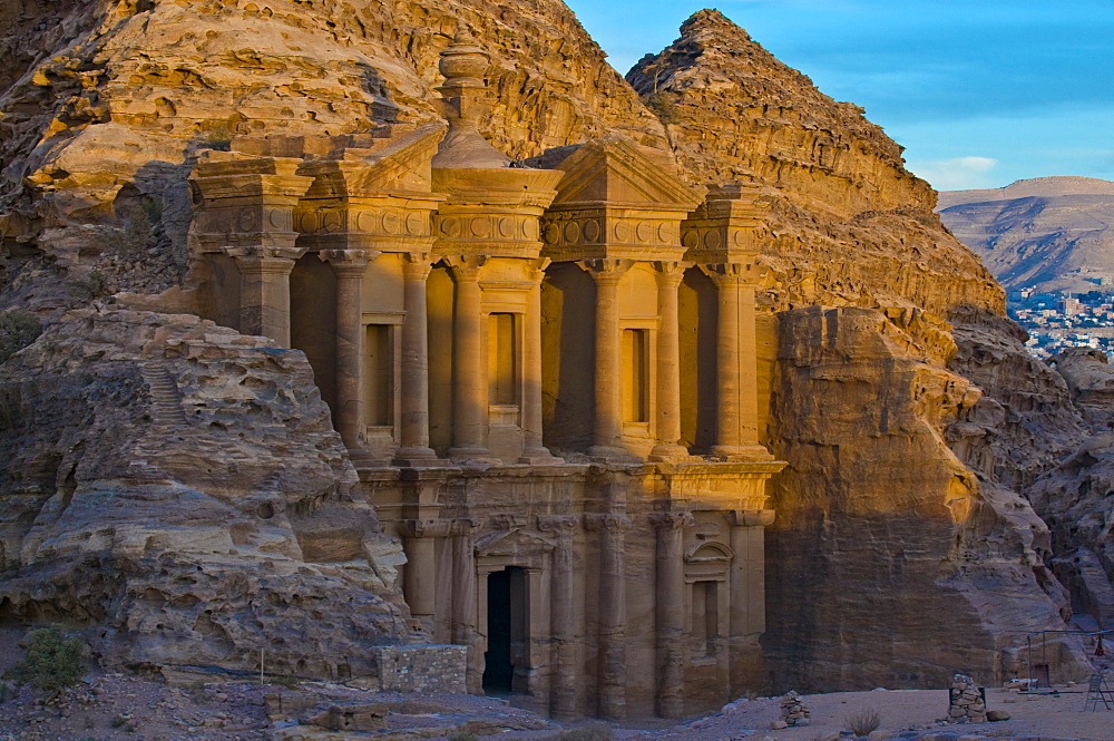 Al Deir, the monastery at sunset, Petra, UNESCO World Heritage Site, Jordan, Middle East