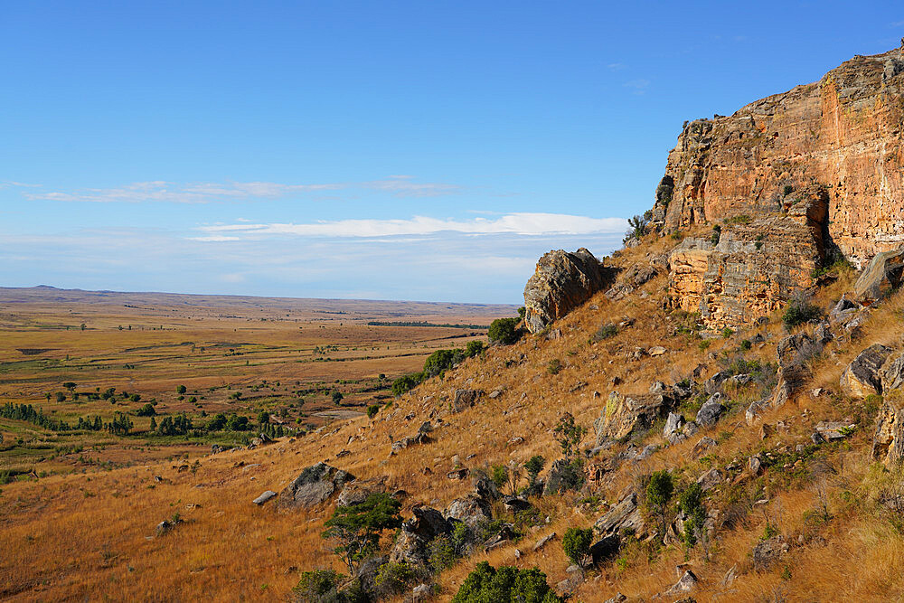 Eroded sandstone rock formations at Isalo National Park, Fianarantsoa province, Ihorombe Region, Southern Madagascar, Africa