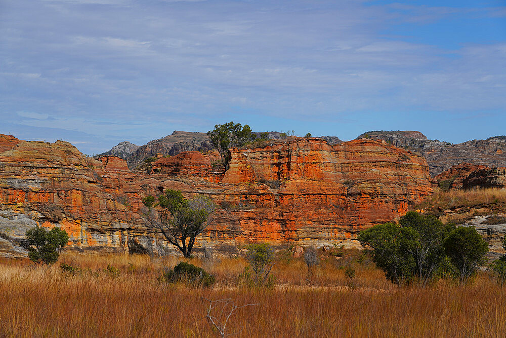 Eroded sandstone rock formations at Isalo National Park, Fianarantsoa province, Ihorombe Region, Southern Madagascar, Africa