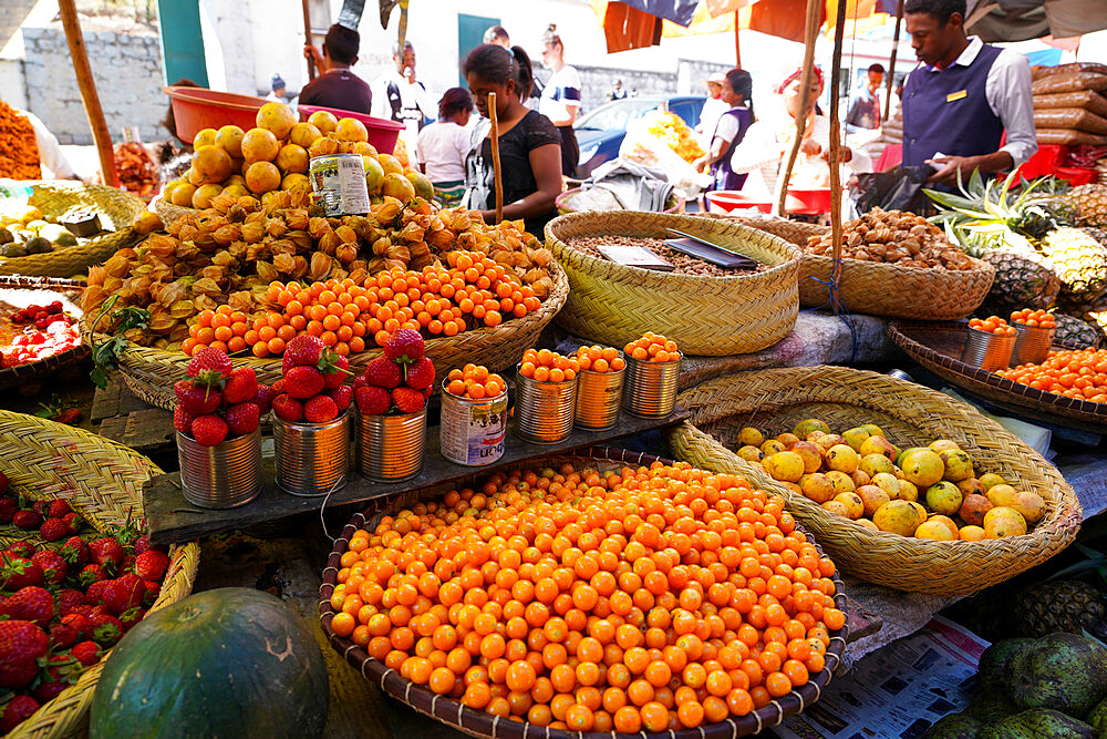 Food market close to Gare Soarano train station, Antananarivo, Madagascar, Africa