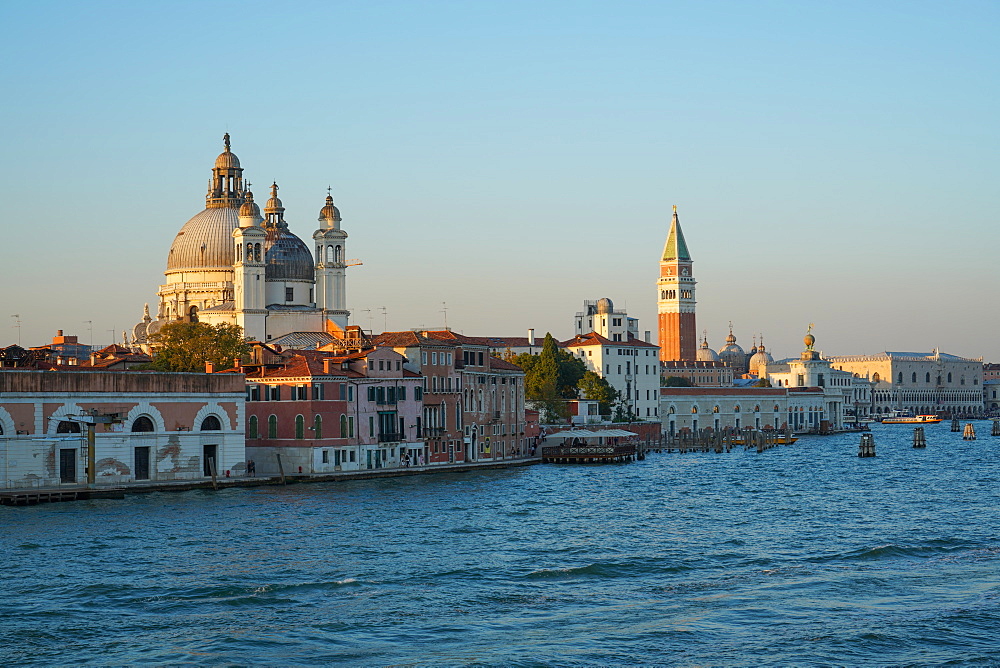 Salute Church, Doge's Palace, St. Mark's tower and basin, Venice Lagoon, Venice, UNESCO World Heritage Site, Veneto, Italy, Europe