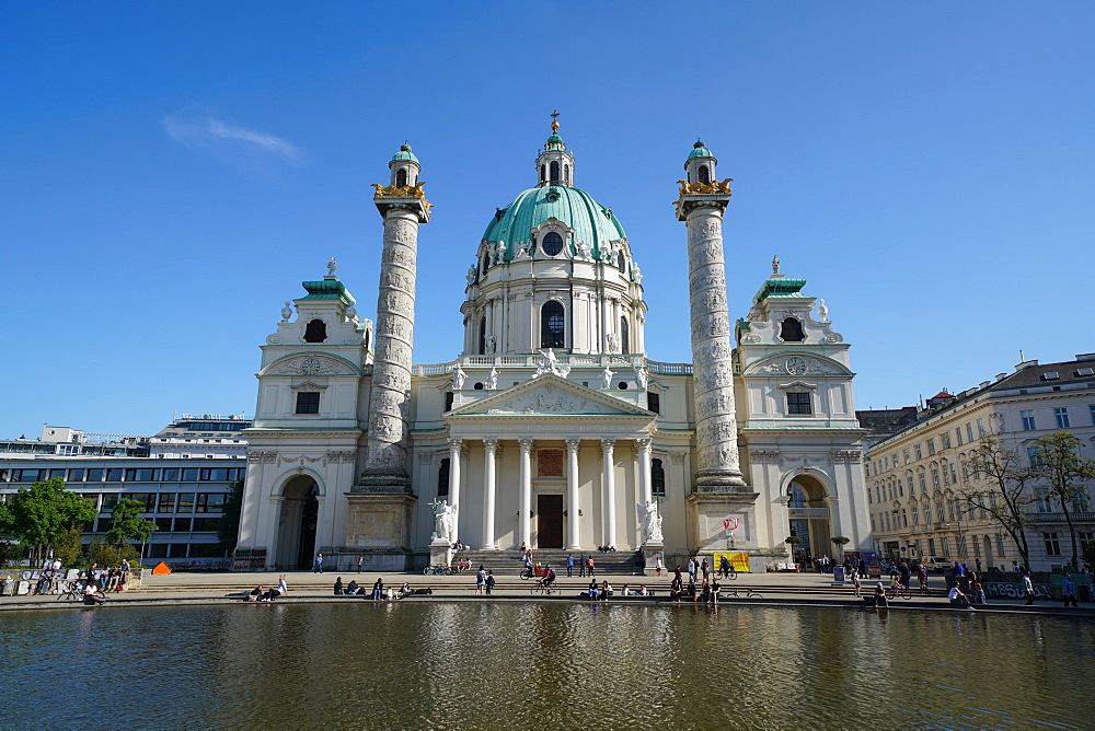 Karlskirche, a baroque church located on the south side of Karlsplatz, Vienna, Austria, Europe