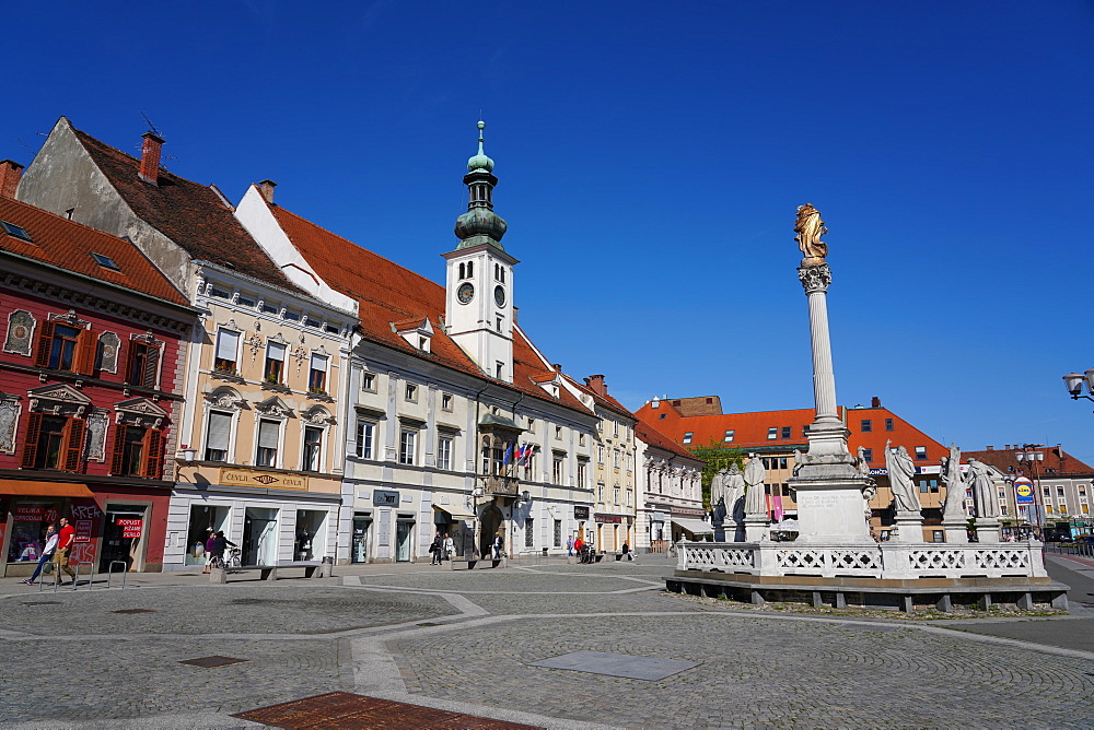 Maribor Town Hall and the Plague Column, Maribor, Slovenia, Europe