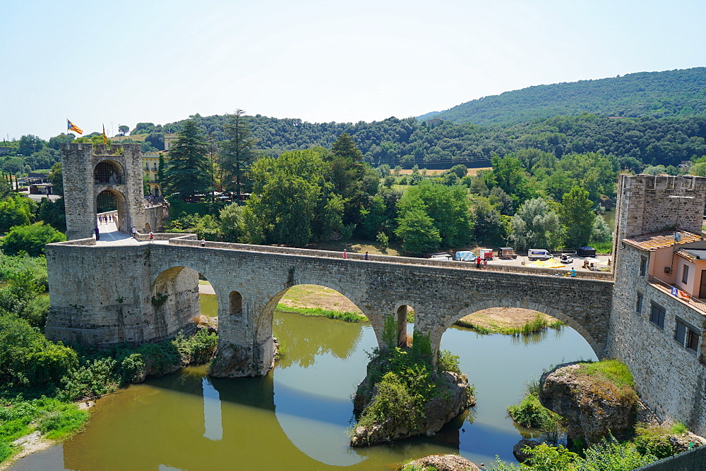 The Medieval arch bridge of Besalu, Girona province, Catalonia, Spain, Europe