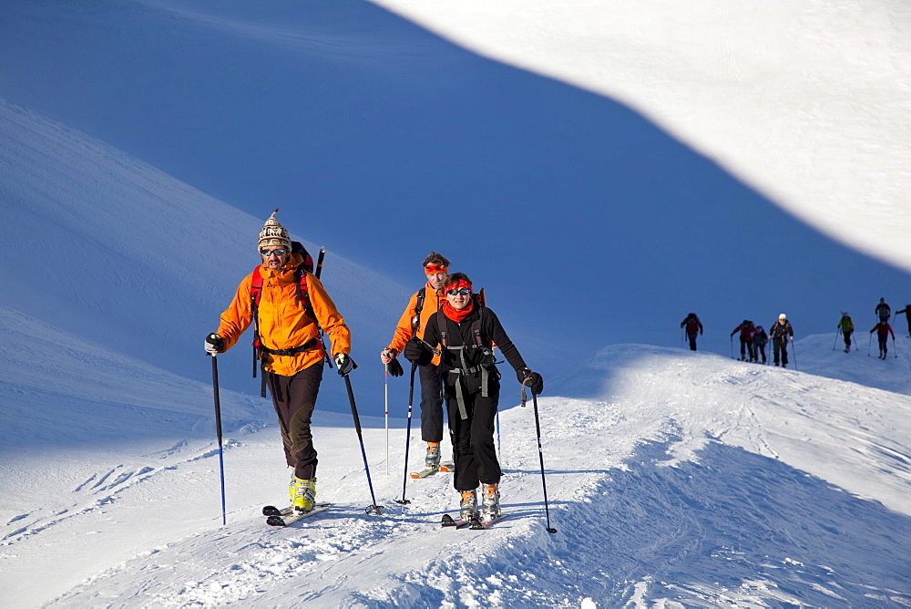 Ski mountaineering in the Dolomites, Pale di San Martino, Cima Fradusta ascent, Trentino-Alto Adige, Italy, Europe