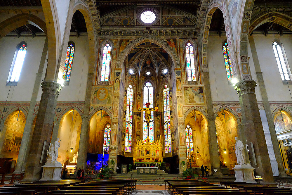 The altar and crucifix of Santa Croce Basilica, Florence, UNESCO World Heritage Site, Tuscany, Italy, Europe