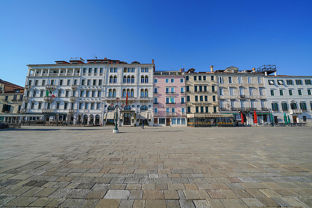 Riva degli Schiavoni during Coronavirus lockdown, Venice, UNESCO World Heritage Site, Veneto, Italy, Europe