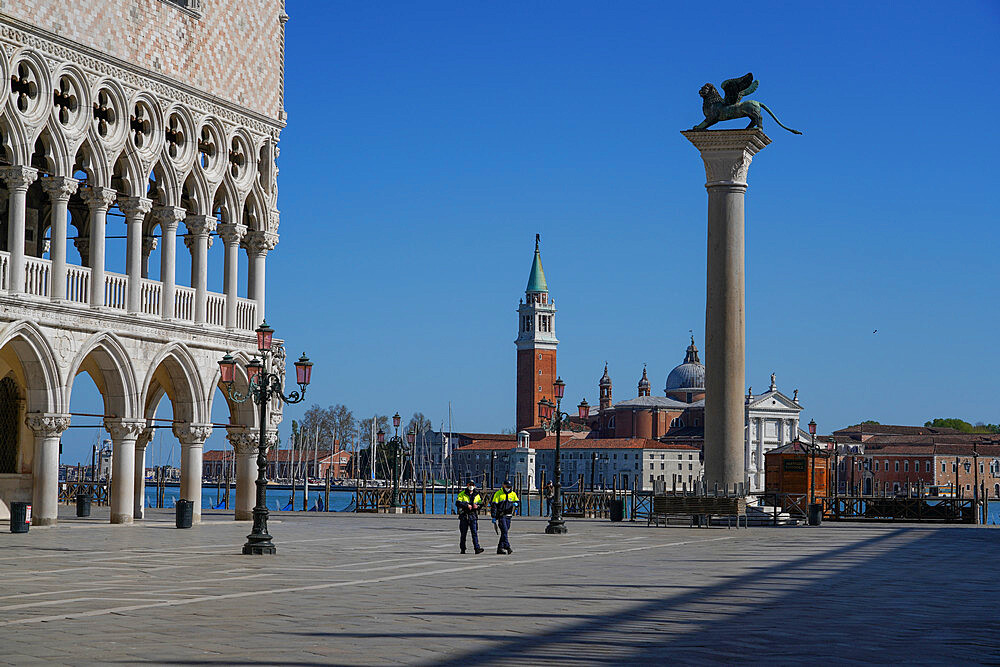 Doge's Palace and San Giorgio Maggiore island during Coronavirus lockdown, Venice, UNESCO World Heritage Site, Veneto, Italy, Europe