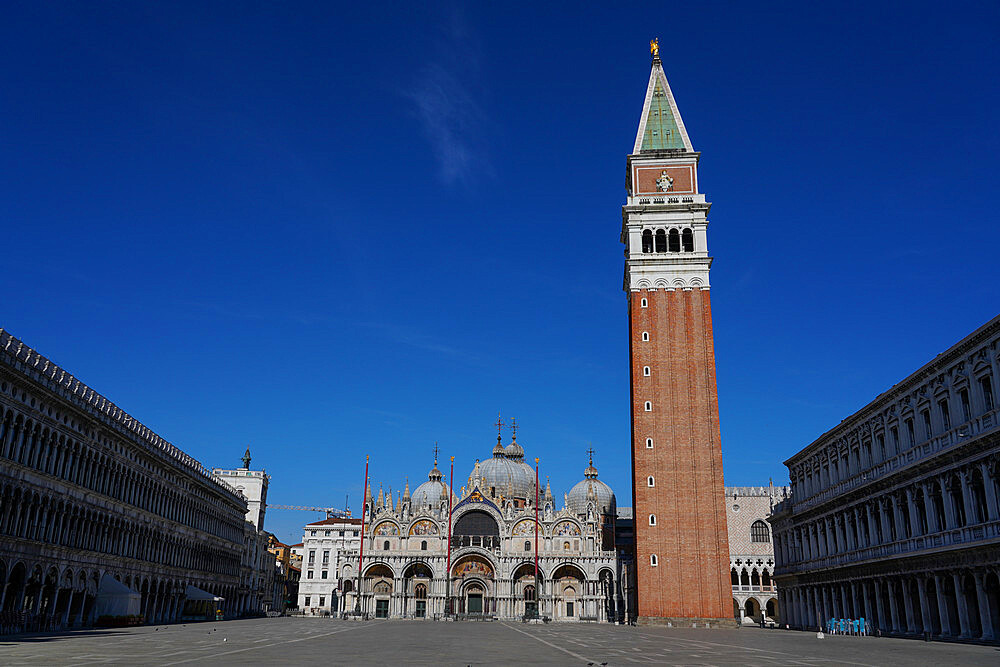 St. Mark's Square during Coronavirus lockdown, Venice, UNESCO World Heritage Site, Veneto, Italy, Europe