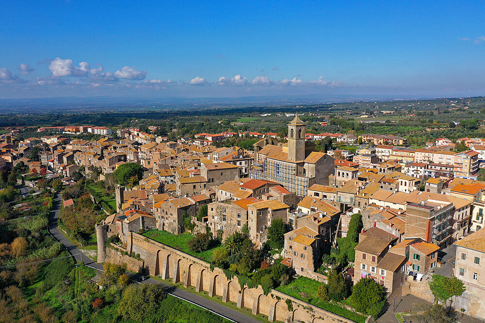 Aerial view by drone of Etruscan village of Vetralla, Viterbo province, Lazio, Italy, Europe