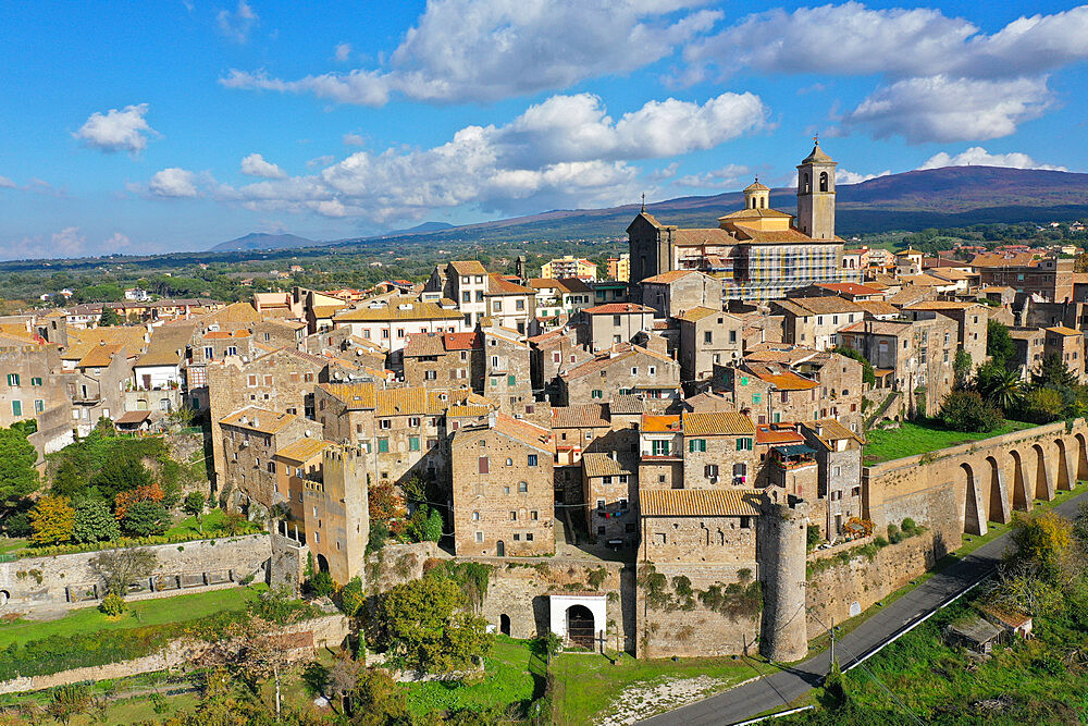 Aerial view by drone of Etruscan village of Vetralla, Viterbo province, Lazio, Italy, Europe