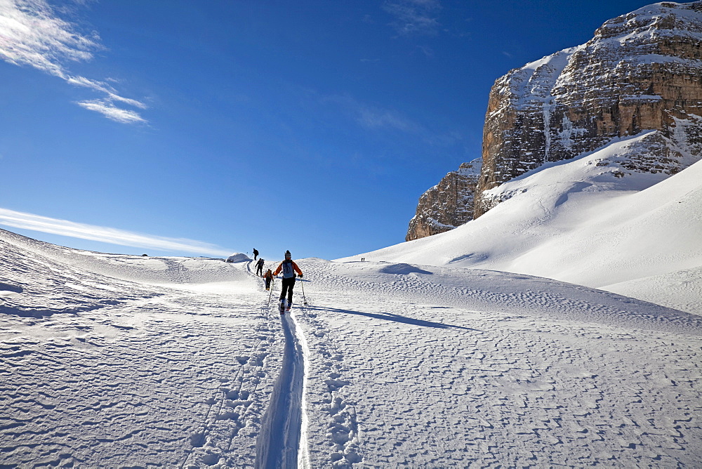 Ski touring, ski mountaineering in the Dolomites, Piz Boe, eastern Alps, Bolzano, South Tyrol, Italy, Europe